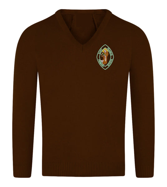 St Francis Primary Brown Knitted V-Neck Jumper