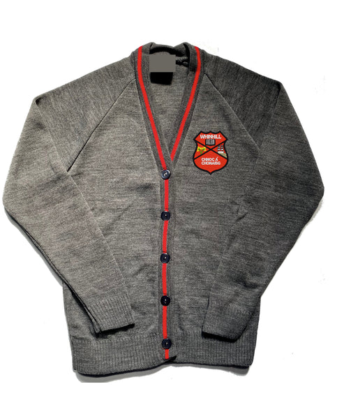 Whinhill Primary Grey/Red Tipped Knitted Cardigan