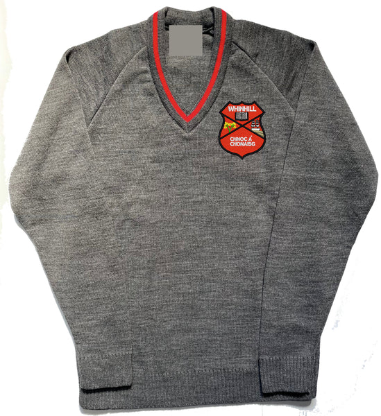 whinhill Primary Grey/Red Tipped Knitted V-neck