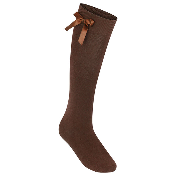 Brown Knee High Socks With Bow