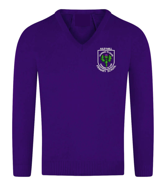 Aileymill Purple Knitted V-Neck Jumper