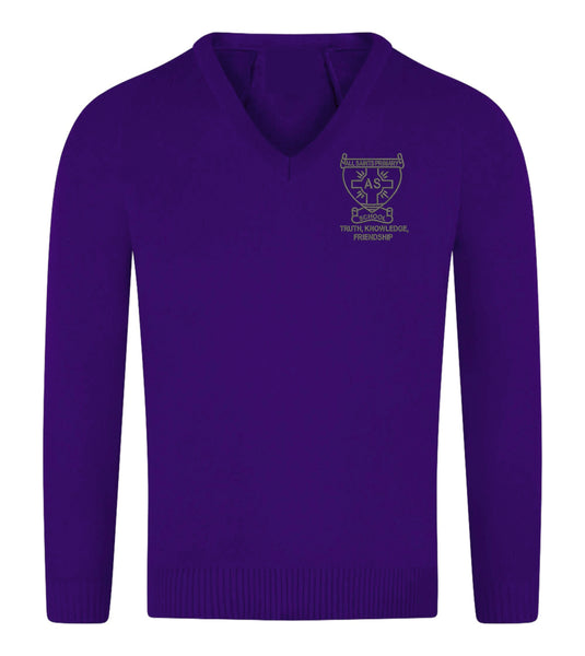 All Saints Primary Purple Knitted V-Neck Jumper