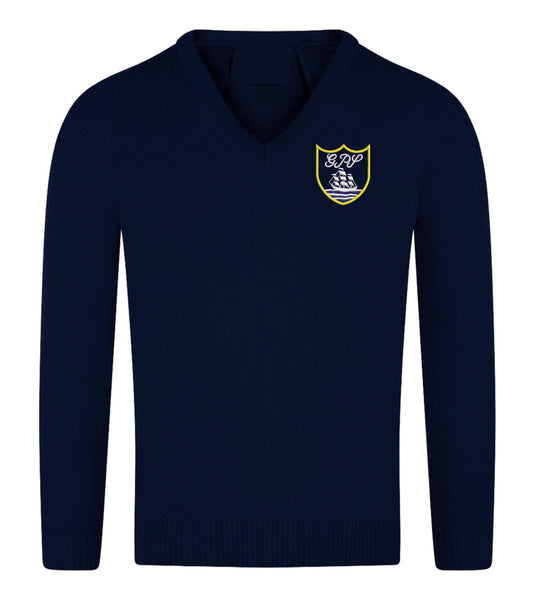 Gourock Primary Navy Knitted V-Neck jumper