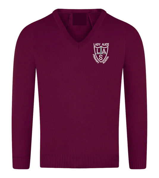 Lady Alice Primary Maroon Knitted V-Neck jumper