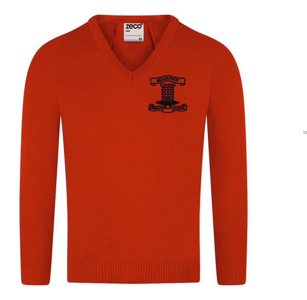 Moorfoot Primary Red Knitted V-Neck Jumper