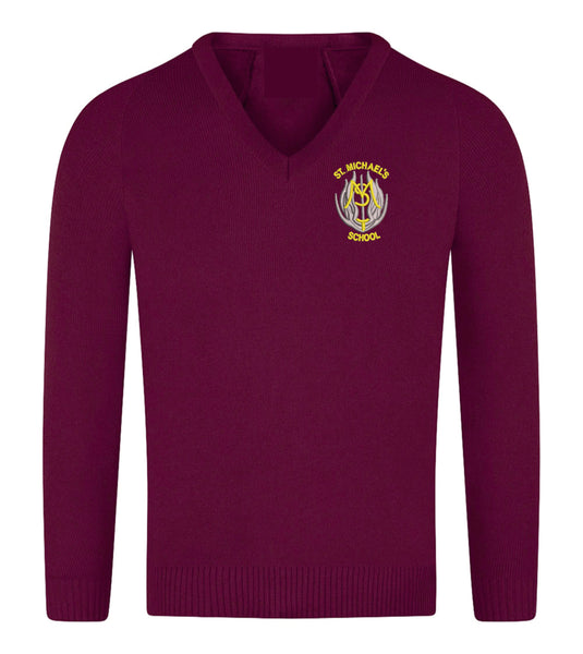 St Michaels Primary Maroon Knitted V-neck Jumper
